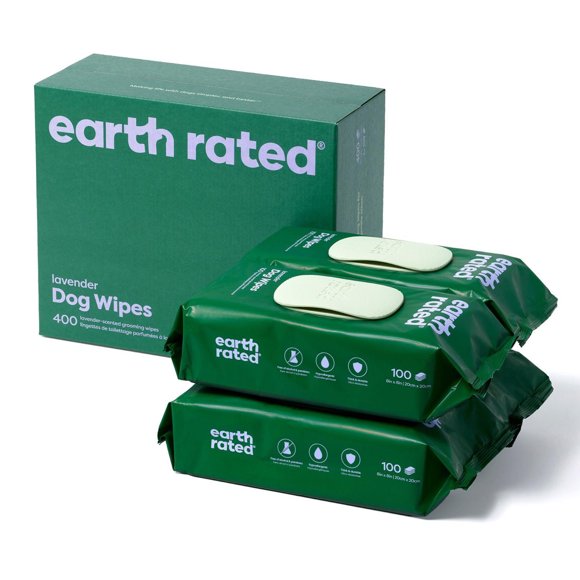 Earth Rated Lingettes Hypoallergéniques pour Chiens, Lingettes de Toilettage Nettoyantes et Anti-Odeurs pour Pattes, Corps et Arrière-Train, Parfaites pour Chiots et Chiens Adultes, Parfum de Lavande, 400 Lingettes