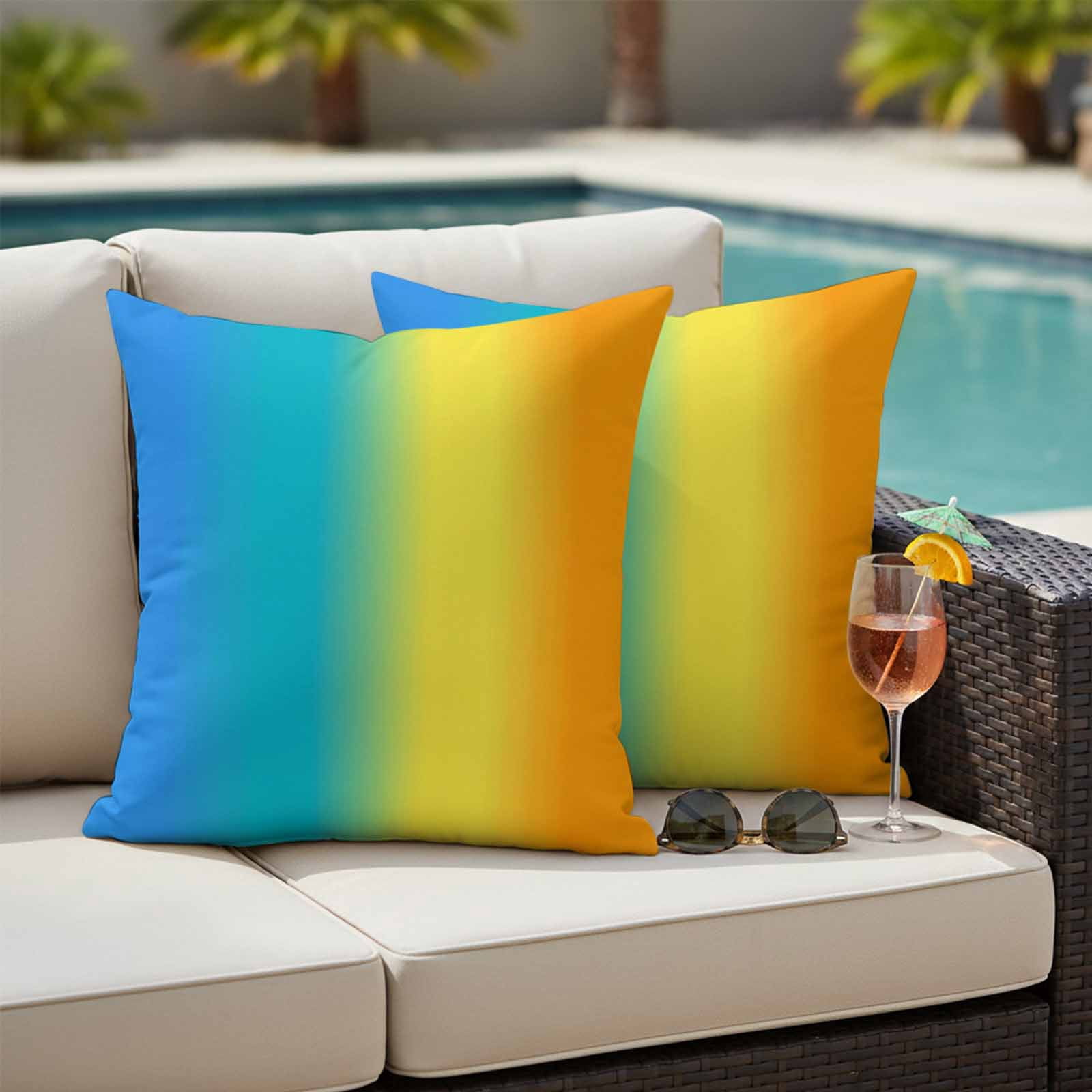 Rainbow Ombre Outdoor Waterproof Throw Pillow Covers 24x24 Set of 2, Orange Blue Gradient Colorful Modern Art Decorative Pillowcases Cushion Pillowcase for Couch Sofa Patio Outside Pillow Protector