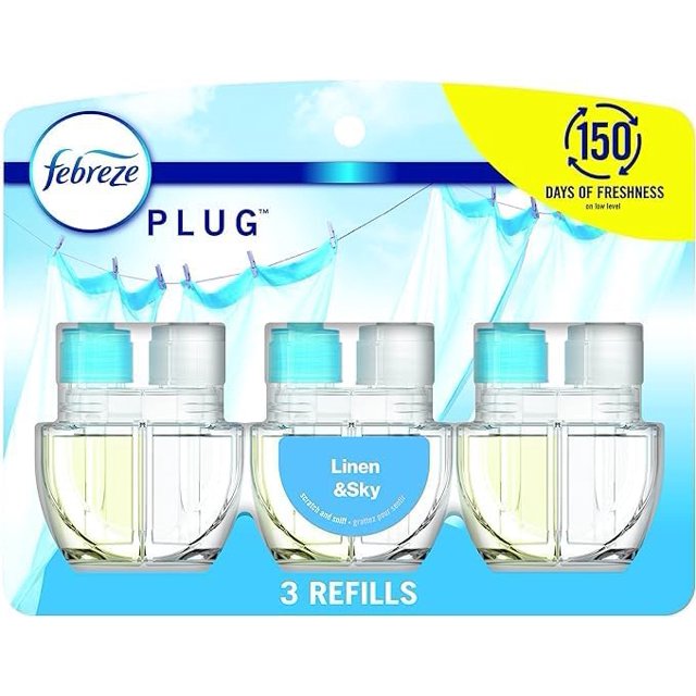 Odor-Fighting Fade Defy PLUG Air Freshener Refill (3) .87 fl. oz. Oil Refills (Linen & Sky), Clear
