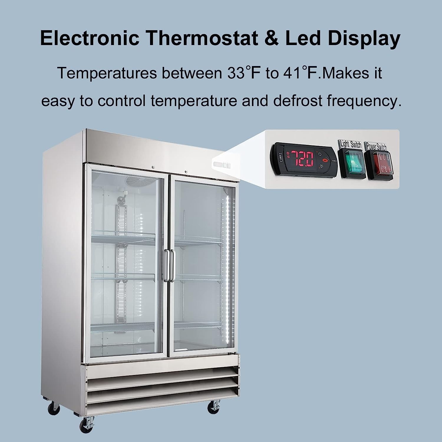 Smad 47 Cu ft Commercial Refrigerator, Frost Free Upright Display Reach-in Fridge, Stainless Steel