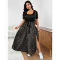 thumbnail image 3 of Plus Size Women Vacation Leopard Print Maxi Dress with Square Neck and Side Slit, 3 of 6