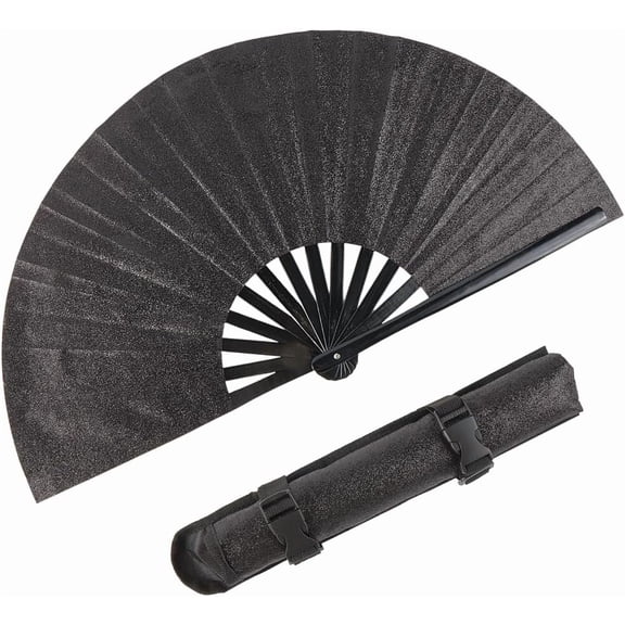 Hand Held Folding Fans Bamboo Rave Clack Fans Black Handheld Festival Glitter Holding Fan Foldable for Men Women Carnival Club Party Music Dancing Summer Outfits Accessories Black