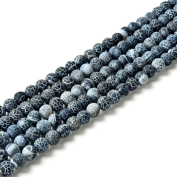 HOOUN Beautiful 6mm Black Fire Dragon Veins Agate Round Gemstone Loose Beads 15 inch
