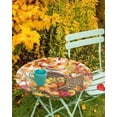thumbnail image 2 of Fitted Round Tablecloths Table Covers 36-44in,Thanksgiving Fall Harvest Pumpkin Waterproof Elastic Edged Table Cloth for Kitchen Dining Holiday Party Tables Decor,Fruit Maple Leaves on Orange Plaid, 2 of 6
