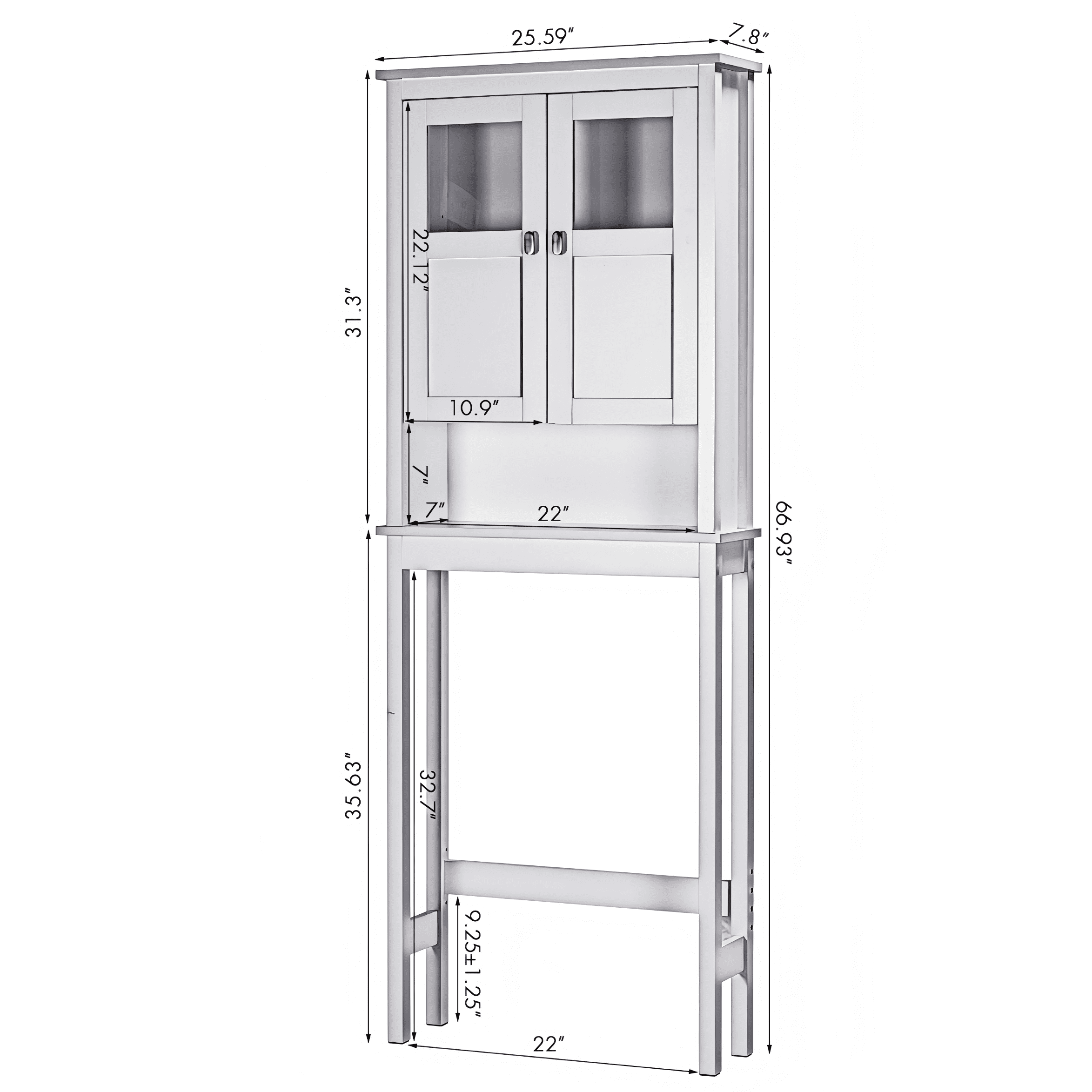 STAROUS Bathroom Cabinet Over Toilet, Bathroom Storage Cabinet with Glass Doors and Adjustable Shelves, Over The Toilet Storage Cabinet, White