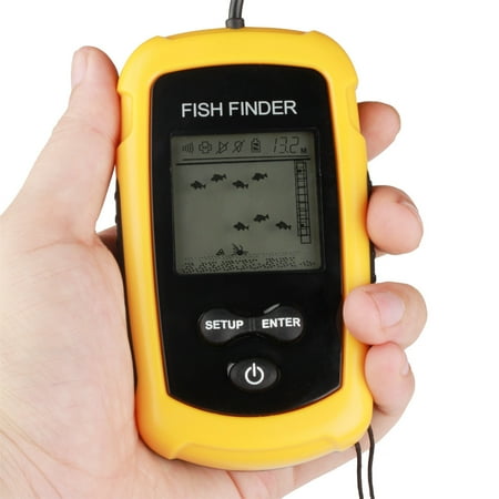 Dual Beam Sonar Fishfinder Portable Wired Fish Finder 328ft LCD Display Alarm Transducer Round Sonar Sensor Fishfinder With 25ft Cable 45 Degree Beam Angle and Removable Float ()