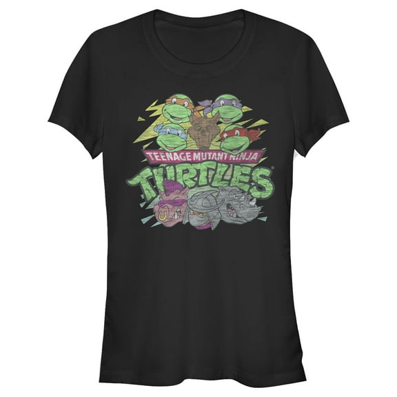 Junior's Teenage Mutant Ninja Turtles Distressed Crew Logo Graphic Tee Black Medium