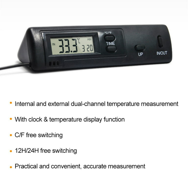 In-Outdoor Thermometer Auto A/C Digital LCD Display In Out Clock For Car  Home Vehicle Dual-Way Digital Thermometer Clock
