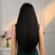 thumbnail image 3 of Peluca de mujer de pelo largo, liso y negro, con flequillo ordenado, fibra química natural para uso diario, estilo europeo y americano, 3 of 4