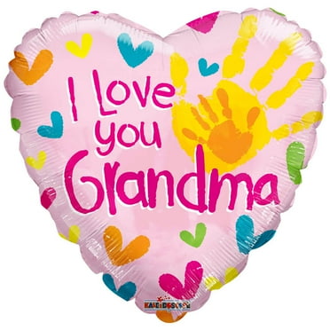 18 inch Kaleidoscope I Love You Grandma Handprints Gellibean Heart Plastic Balloons - Party Supplies Decorations