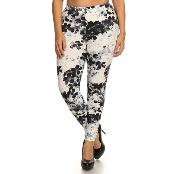 Super Soft Peach Skin Fabric, Floral Graphic Printed Knit Legging With Elastic Waist Detail