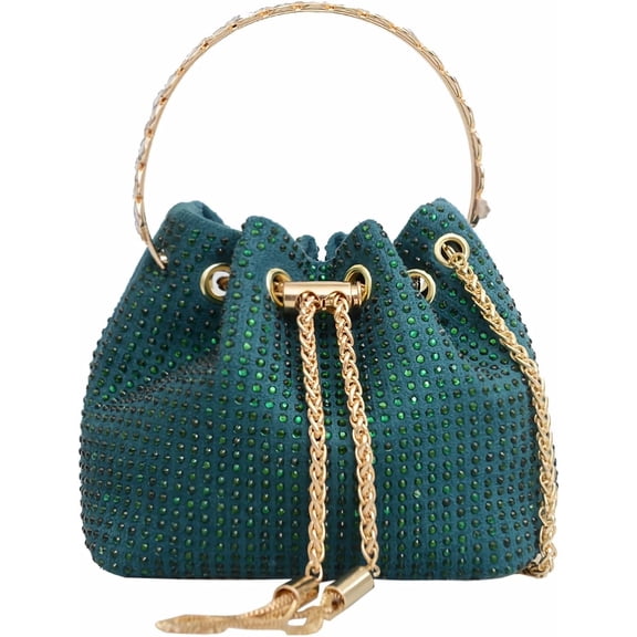 LinYooLi Women's Sparkly Rhinestone Bag Purse Glitter Handbag Evening Bag Drawstring Bucket Crossbody Bag for Wedding Party Prom