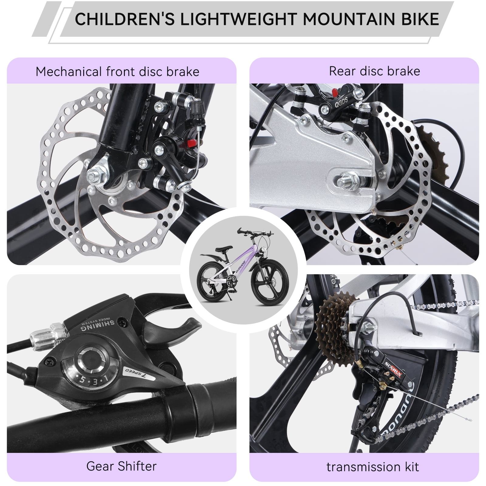 20 Inch Mountain Bike, 7-Speed Youth Bicycle with Magnesium Alloy Frame & One-Piece Wheels(Purple)