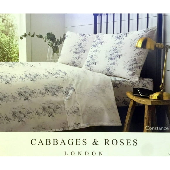 Cabbages & Roses of London Home Percale Collection Floral 4 Piece Sheet Set 100% Cotton Percale Crisp & Cool, Lightweight & Moisture-Wicking Light Bedding (Constance, Que