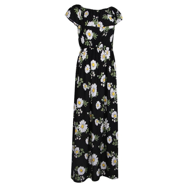 Vestido Largo Maxi Impresión Floral Sin Tirantes Verano Mujeres Club de Noche Regreso a Casa - Black1 L L Sunnimix Vestido sin tirantes floral de la playa