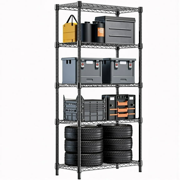 1750 lbs Storage Shelving Utility Shelving Unit 5-Tier Utility Shelving Unit Steel Organizer Wire Rack for Home,Kitchen,Office (13.7" D x 23.6" W x 62.4" H)