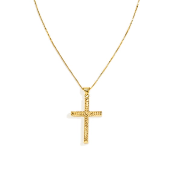JTV 18K Yellow Gold Over Sterling Silver Diamond-Cut Cross Pendant & Box Link Necklace, 18 Inch