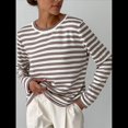 thumbnail image 4 of Suéter de Punto Suave A Rayas para Mujer, Camisas Holgadas Marrón L, 4 of 8