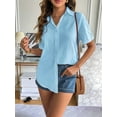 thumbnail image 4 of Women'S Cotton Button Shirt Rolled Hem Short Sleeve Shirt Women'S Summer Casual V Neck Beach Cotton Top Blue XL, 4 of 6