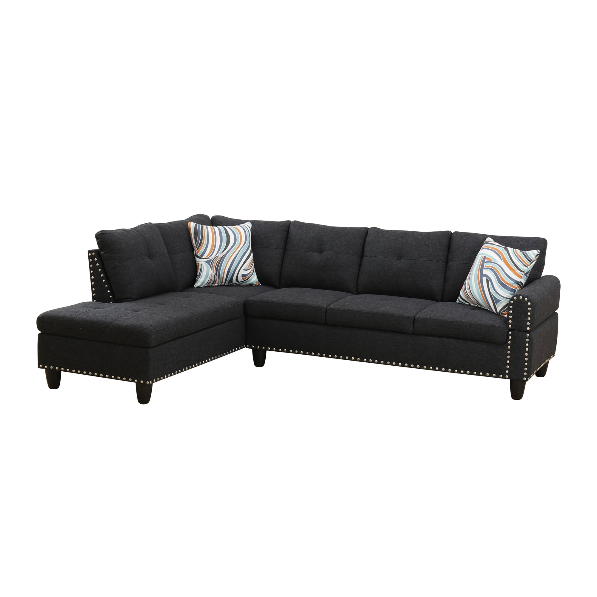 Howcool 98" Sectional Sofa, L-Shaped Couch with Left-Facing Chaise, Linen Fabric Modular Sectional Sofa for Living Room, Apartment & Small Space, Black