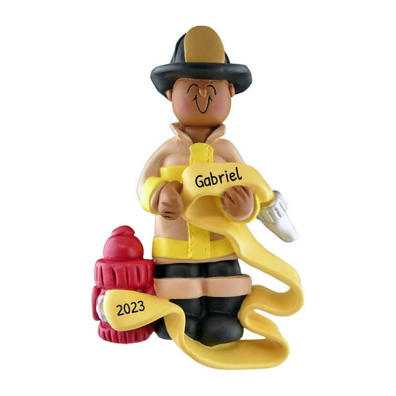 Ornaments by Elves Personalized African-American Firefighter Christmas Tree Ornaments 2024 .25lbs