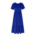 thumbnail image 4 of Staron Robes d'Été pour Femmes Col Rond Manches Courtes Smockées Jolies Robes à Étages Fluides Mode Poches Robe Midi Longue Tendance Décontractée Robe d'Été, 4 of 6