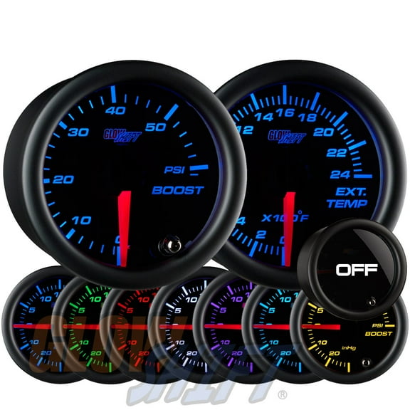 GlowShift | 2-1/16 (52mm) Tinted 7 Color Series 60 PSI Boost Gauge & 2400 Fahrenheit Pyrometer EGT Gauge Dual Set for Cars and Trucks