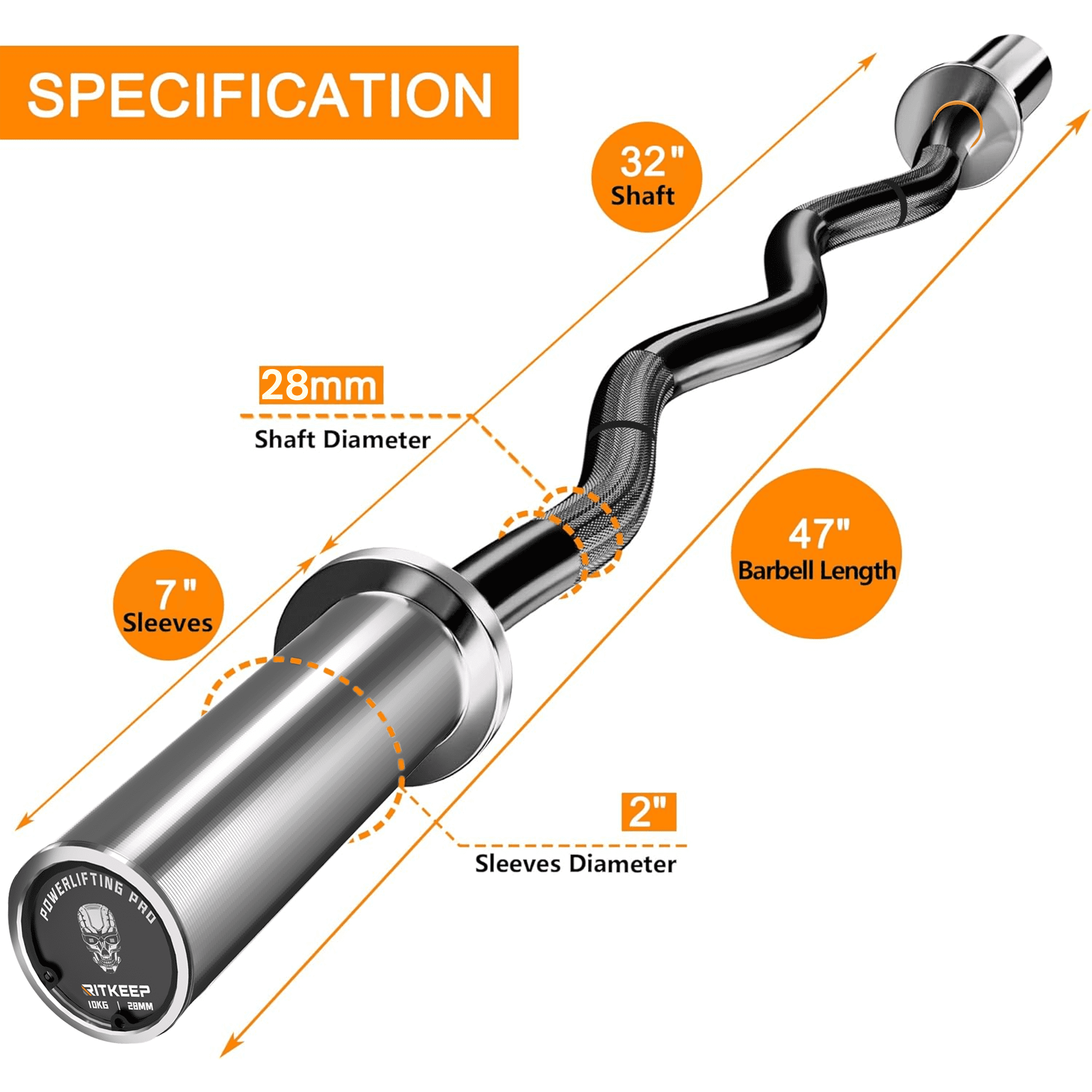 RitKeep 4ft Olympic EZ Curl Bar for Arm Workouts, Chrome Shaft