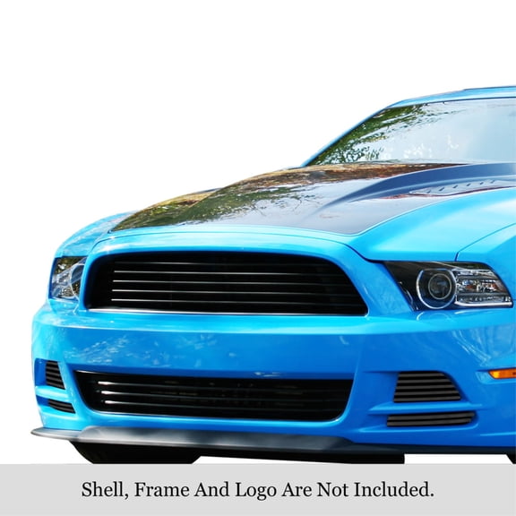 APS 2013-2014 Ford Mustang GT Black Stainless Steel Billet Grille 8x6 horizontal billet