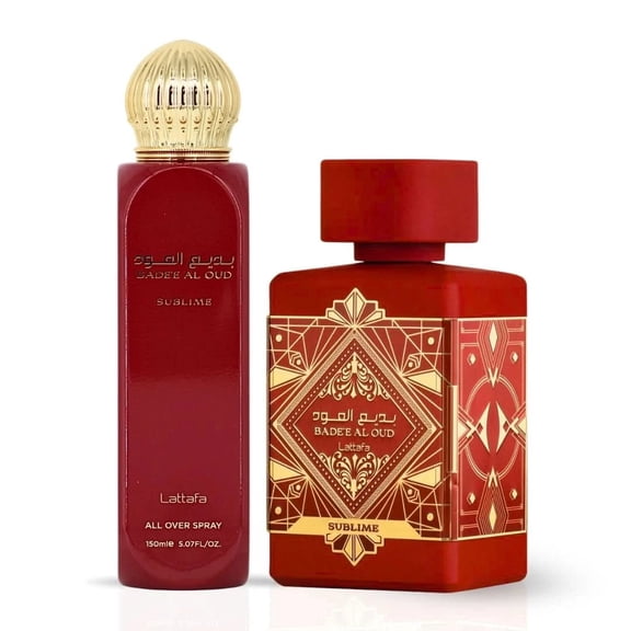 Bade'e Al Oud Sublime Eau de Parfum Spray 100ml (3.4 oz) & All Over Spray 150ml (5.07 oz) by Lattafa (Bundle)