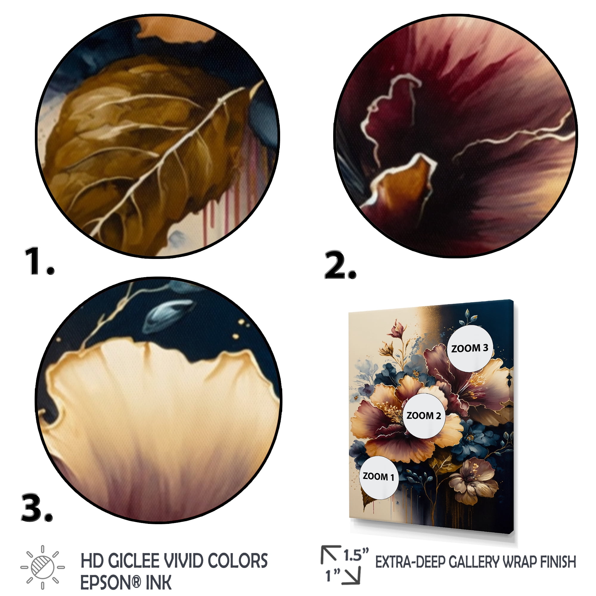 Designart Burgundy And Blue Hibiscus Bunch I Canvas Wall Art