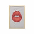 thumbnail image 1 of Feminine Wall Art with Frame, Lips Illustration Cosmetics Pattern Womanly Ornamental Design, Printed Fabric Poster for Bathroom Living Room, 23" x 35", Grey and Red, by Ambesonne, 1 of 2