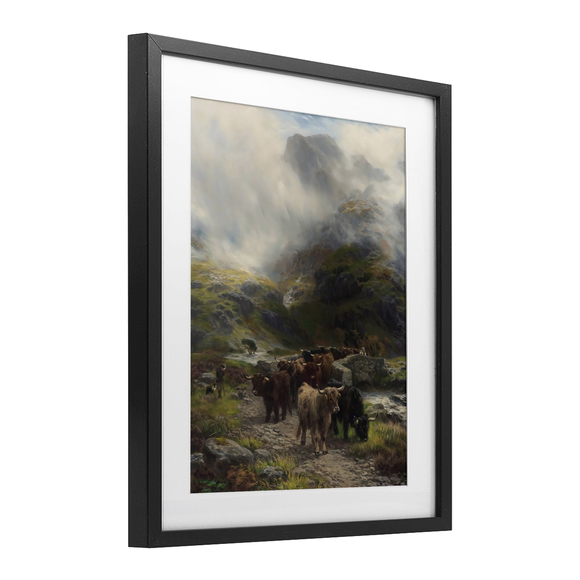 Stupell Industries Moody Highland Cows Herd Black Framed Print Under Glass, design by Arlington Prints