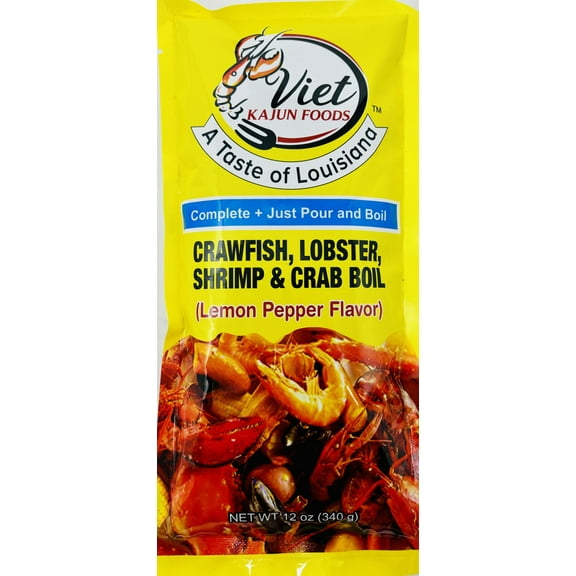 Viet Cajun Crawfish Lobster Shrimp & Crab Boil, Lemon Pepper Flavor, Mild Spice, 12 oz, 1pk, Made in USA
