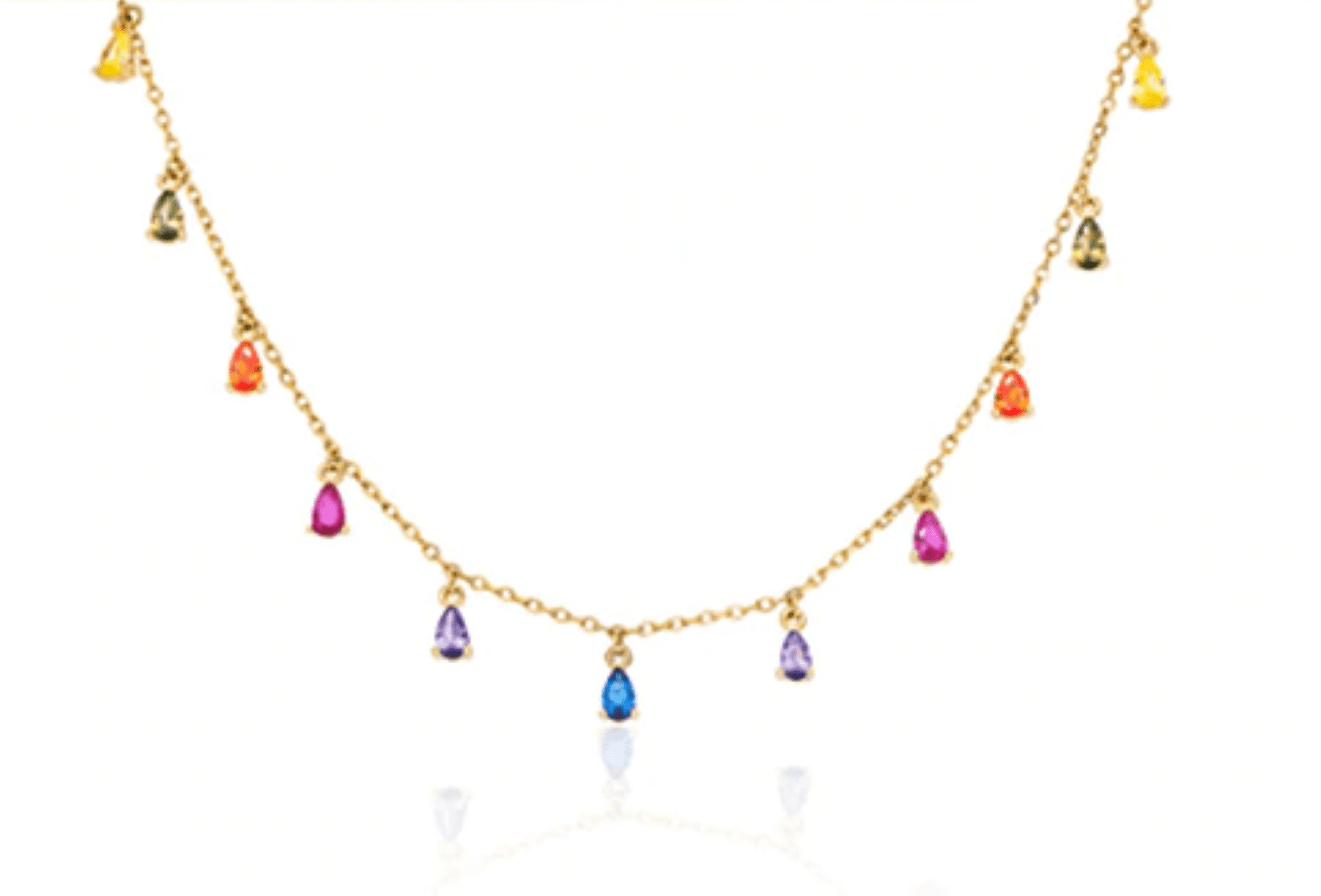 Rainbow Colorful Necklace With CZ Stone Dangle, 18K Gold over 925 Sterling Silver