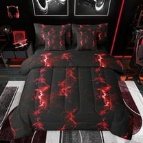 Feelyou Red Nature Lightning Bedding Comforter Set 7pcs, Chic Stripe Abstract Ombre Queen Bedding Sets, Teens Kids Girls Boys Reversible Queen Sheet Sets, Microfiber Bedroom Decor