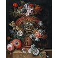 thumbnail image 2 of Gaspar Peeter Verbruggen the Younger 12x14 Black Ornate Wood Framed Double Matted Museum Art Print Titled: Flowers in a Sculpted Urn on a Stone Ledge, 2 of 5