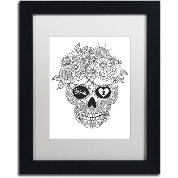 Trademark Fine Art "Lost Love Sugar Skull" Canvas Art by Hello Angel, White Matte, Black Frame