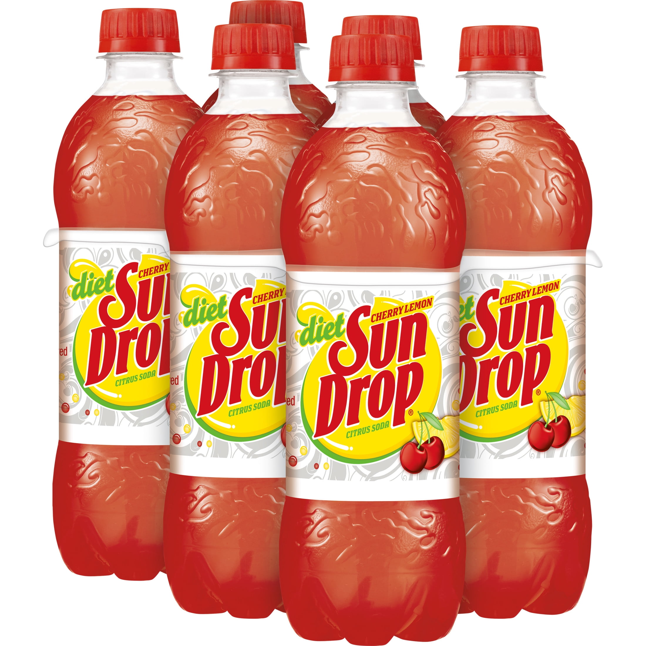 (4 pack) Diet Sun Drop Cherry Lemon Soda Pop, 0.5 L, 6 Pack Bottles
