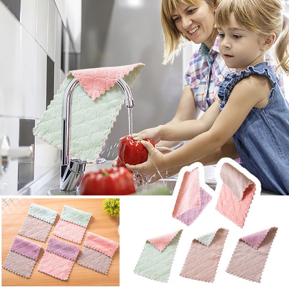 Vaidha Kitchen Dish Towels, Super Absorbent Kitchen Towels, Coral Fleece Cleaning Wipes, Machine Washable