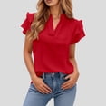 thumbnail image 2 of FUYUDY Blouse Women's V Neck Casual Double Layer Ruffled Sleeve Solid Color Tops Fashionable Female Dailywear, 2 of 8