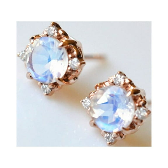 Khushi Gems 2 ct Moonstone Stud Earring, , 14k Rose Gold Cut Rose Yellow