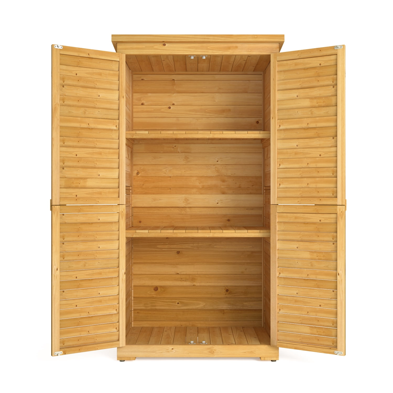Asofer Wooden Outdoor Storage Shed, Waterproof Sloping Roof, Adjustable Shelves & Lockable Door, Natural