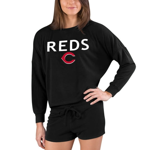Women's Concepts Sport  Black Cincinnati Reds Gather Long Sleeve Top & Shorts Set