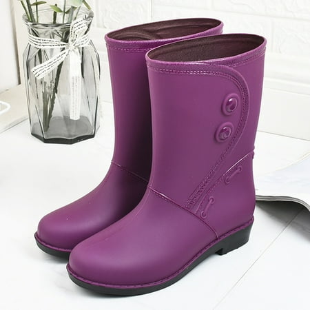 

Daznico Rain Boots Women Women s Warm Lined Rain Boots Solid Color Knee High Non Low Heel Booties Walking Shoes Women(Color:Purple Size:7)