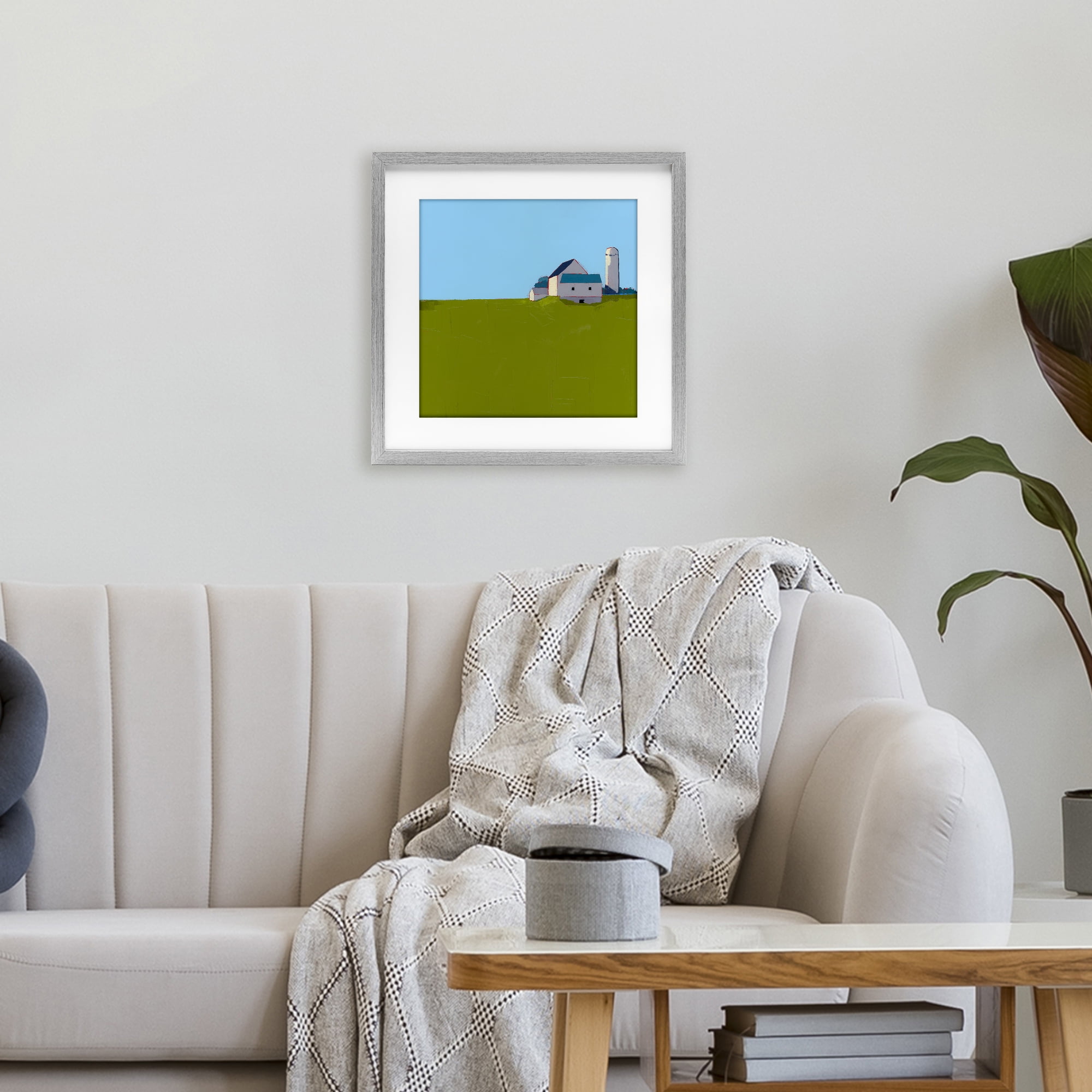 Farmland Silo in Distance Gray Framed Print Under Glass, design by Ruth LaGue