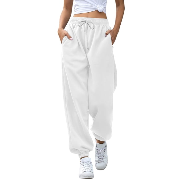 White Sweatpants Women's Bottom Sweatpants Joggers Pants Workout High Waisted Yoga Pants with Pockets