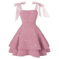 thumbnail image 3 of KHONTS Sparkly Sequin Short Homecoming Dresses Mesh Strap Puffy a Line Cocktail Party Dress with Bow Pink S, 3 of 3