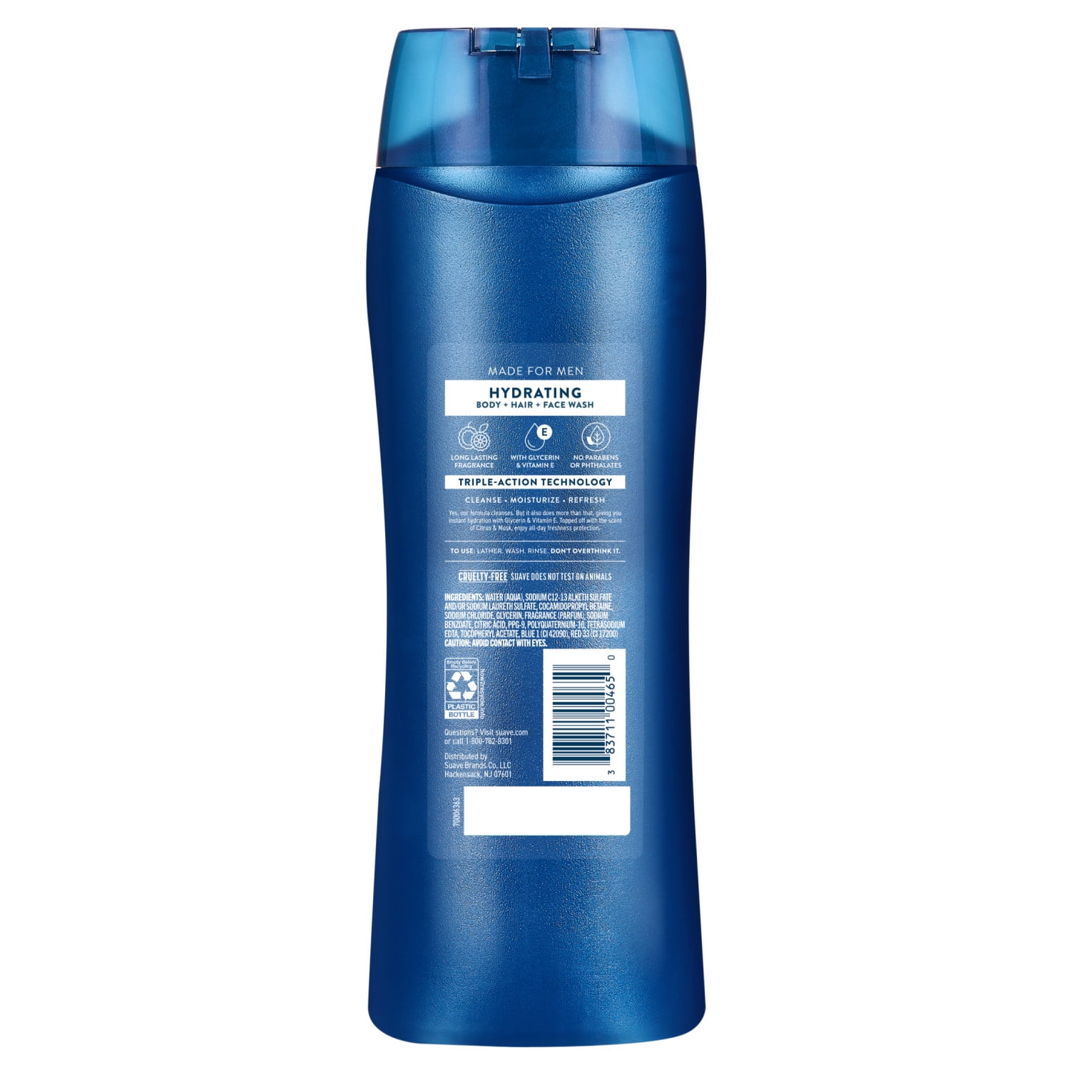 Suave Men Hydrating 3-in-1 Body, Hair & Face Wash with Glycerin and Vitamin E, 18 fl oz