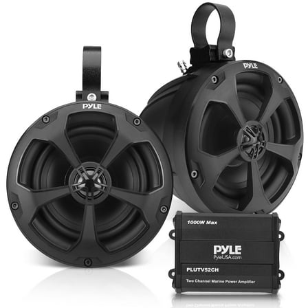 Pyle Waterproof Off-Road Speakers with Amplifier - 5.25 Inch 1000W 2-Channel Marine Grade Wakeboard Tower Speakers System Full Range Outdoor Audio Stereo Speaker for ATV UTV Quad Jeep Boat PLUTV52CH